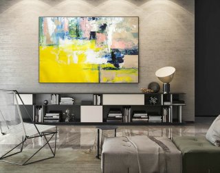 Large Abstract Painting, Abstract Painting,Large Canvas Painting,Abstract Wall Art,Oversize Painting,Master Bedroom Decor,Yellow Pink LaS235,abstract watercolor paintings