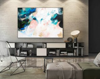 Canvas Abstract Wall Art,Abstract Painting,Extra Large Wall Art,Original Abstract,Oversize Wall Decor,Above Bed Decor,Pink Blue Green LaS186,a frame house interior