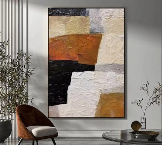 Black And White Yellow Minimalist Art For Living Room Extra Large Wall Art Abstract Painting Brown Painting BBC08