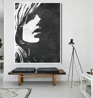Extra Large Abstract Painting On Canvas, Textured Painting Canvas Art, Black And White Figure Art Handmade.,the moma museum