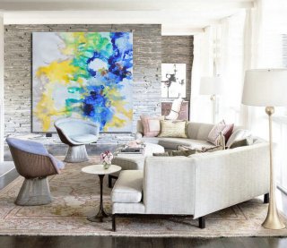 Large Hand-painted Contemporary Oil Painting on Canvas. Blue, Yellow, Original Art by Jackson,abstract metal art sculptures