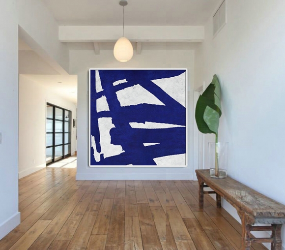 Hand Made Blue White Painting, Minimalist Abstract Art Canvas Art, Large Wall Art Home Decor, Acrylic Painting On Canvas,large artwork prints