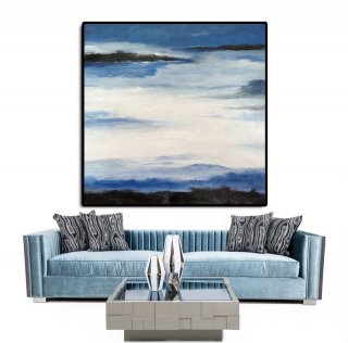 Original Art Extra Large Abstract Painting on Canvas, Landscape Painting Canvas Art By Dao. Blue White Black.,modern contemporary paintings