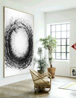Large Abstract Art, Hand Made Acrylic Painting Minimalist Art, Abstract Painting On Canvas, Modern Art Circle. Black White,glitter abstract canvas