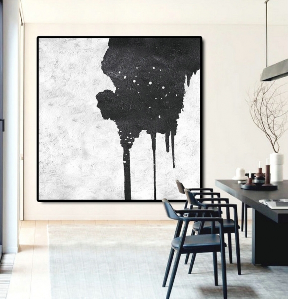 Original Abstract Painting Extra Large Canvas Art, Handmade Black White