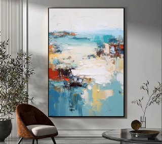 Big Canvas Art White Blue Red Palette Knife Abstract Painting Extra Large Wall Art For Living Room Bedroom