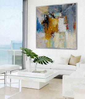Abstract Wall Art Hand painted Acrylic Palette Knife Oversize Large Square Painting on Canvas 60 x 60" for Living Dining Room Office,modern art for sale online