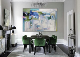 Abstract Painting Modern Art Wall Decor Painting 48x72" / 120x180cm Extra Large Painting XXL Huge Abstract Art Painting Green White,hummingbird abstract