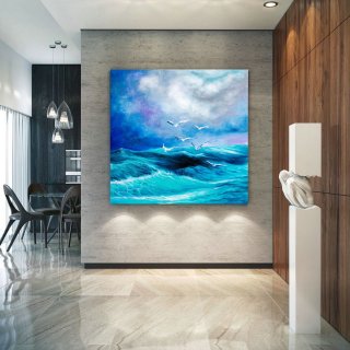 Extra Large Horizon Seascape Wave Painting , Modern Acrylic Painting on Canvas, Original Wall Art, Painting Modern, Large Paintings lac676,abstract pastel landscapes