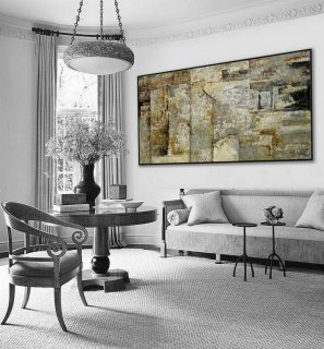 Extra Large Panoramic Modern Abstract Wall Art Hand Painted Black and White Contemporary Thick oil Painting On Canvas 48 x 96" XXL,large pink and grey canvas