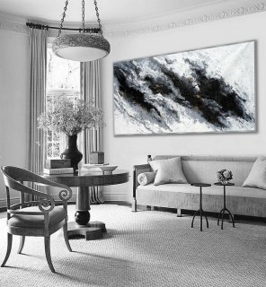 Extra Large Acrylic Modern Marble Fluid Art Abstract Hand Painted Black and White Wall Art Painting,julia apostolova art
