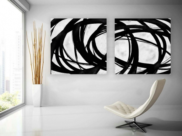 Set of 2,Extra Large Minimal Abstract Art,Black and White,Large Abstract Paintings on Canvas,Abstract Paintings, UNSTRETCHED Pa0083_pas084,large chanel wall art