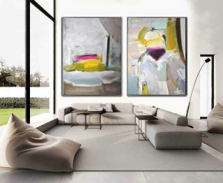Set Of 2 Huge Contemporary Art Acrylic Painting On Canvas, Abstract Canvas Wall Art - By Biao,large canvas to paint