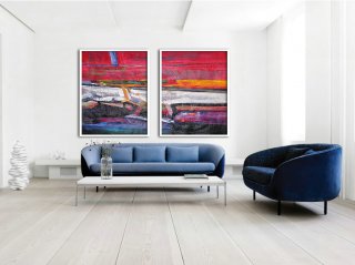 Set Of 2 Large Abstract Painting Canvas Art, Contemporary Art, Original Art by Biao. Red, blue, purple, yellow, green.,large avengers canvas