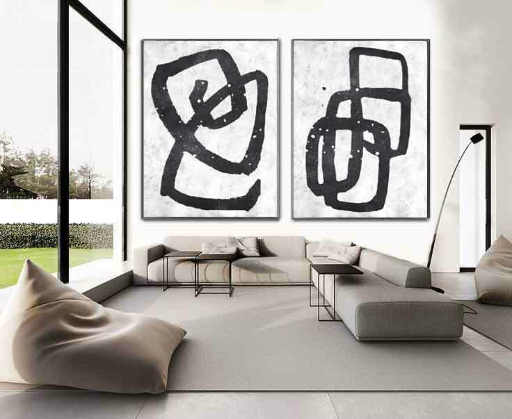 Set Of 2 Huge Contemporary Art Acrylic Painting On Canvas